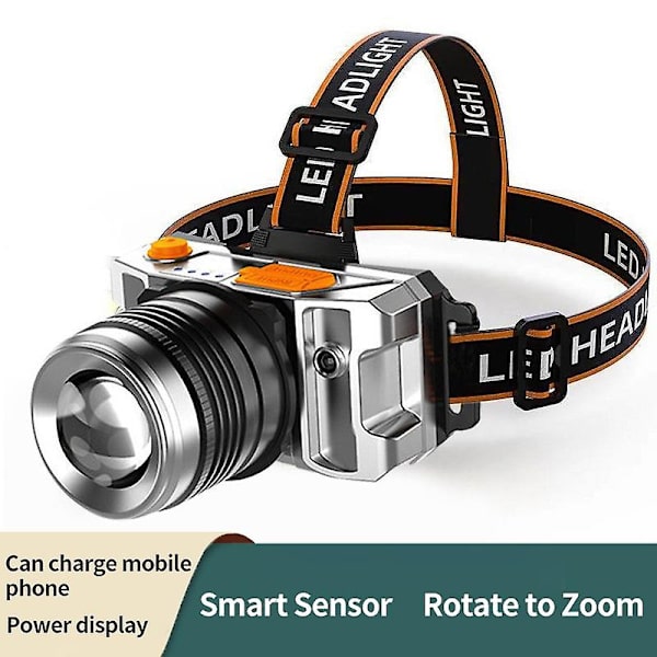 Hodelykt, Smart Sensor, Hodelykt, USB-oppladbar, LED-hodelykt, Super Bright, Hodelykt, Hodelykt, Campinglys, Lommelykt