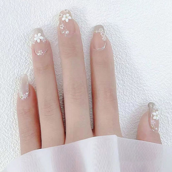 Nagelkonst 3d Akryl Blom Nagelkonst Liten Vit Blomma Fem Kronblad Blomma Harts Resin Liten Stålkula Nagel