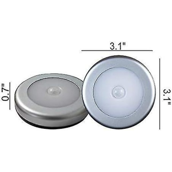 Trådlös rörelsesensor LED-lampa för garderob, trappor, hall, kök, sovrum (6 st) (silver skal (vitt ljus))