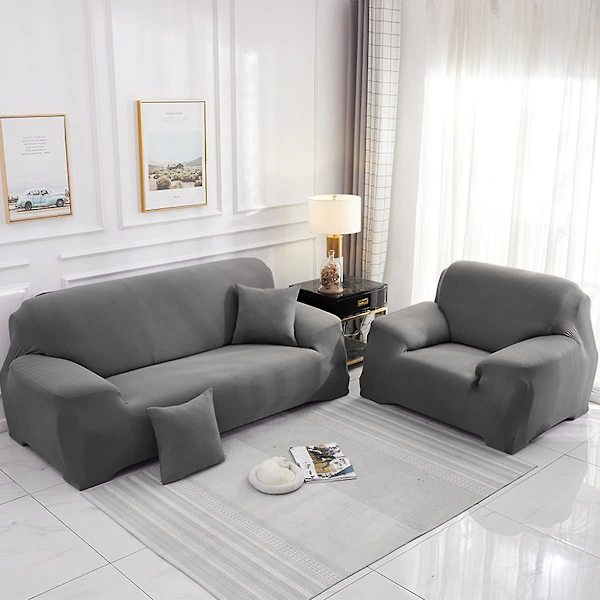 Elastisk Sofaovertræk, Komfortabelt Stretchstof (Grå, 180-230cm)
