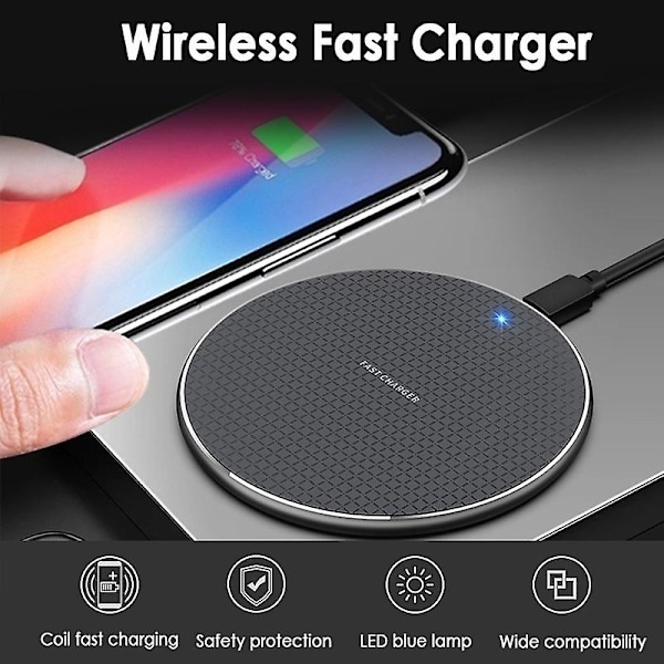 Trådløs oplader 10w Qi trådløs oplader Hurtig trådløs oplader Trådløs opladningsplade Til Samsung telefonoplader Til Iphone 11 Induktionsoplader Hurtig