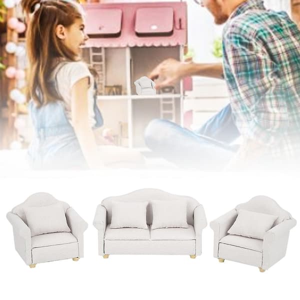 3 st 1:12 Mini Dockhus Rutig Soffa Kudde Set Tillbehör Rum Möbler Leksak Vit