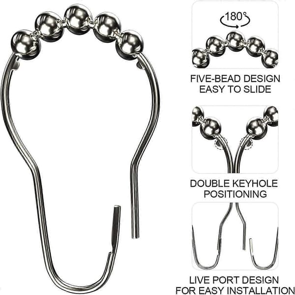 Duschdraperi Krokar Ringar, Rostfria Metall Glidande Duschdraperi Ringar för Badrum Duschstänger Gardiner, 12 Set