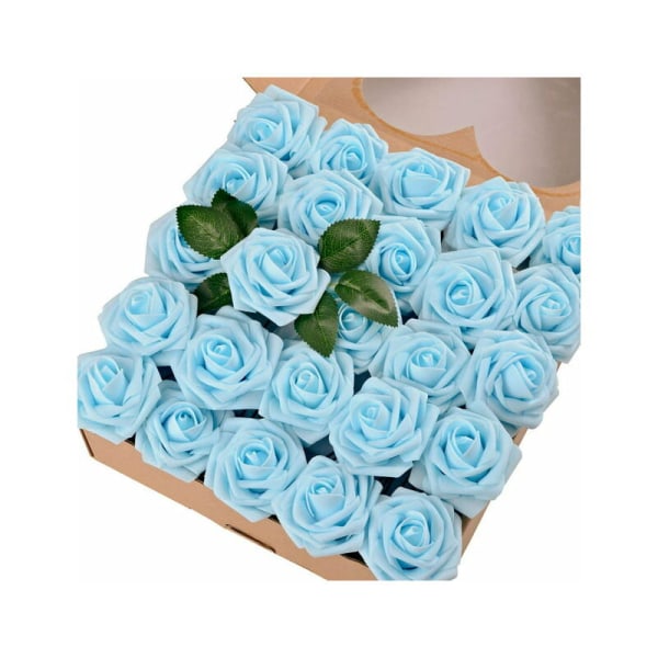 50 st realistiska konstgjorda rosenblad med stjälk för bröllopsbuketter, mittpunkter, festarrangemang, baby , heminredning (50 blå),