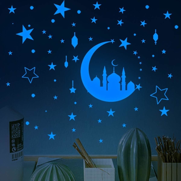 Glow In The Dark Stars For Ceiling, Bright Blue Glow In The Dark Stars And Moon Wall Stickers Luminous Ceiling Stars Glow In The Dark Wall Decals Ceil