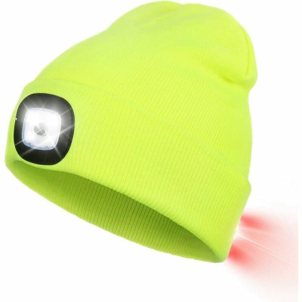 Mössa med LED-ljus fram och bak, USB uppladdningsbar pannlampa med 3 ljusstyrkor, stickad mössa med ljus för jogging, camping, cykling.