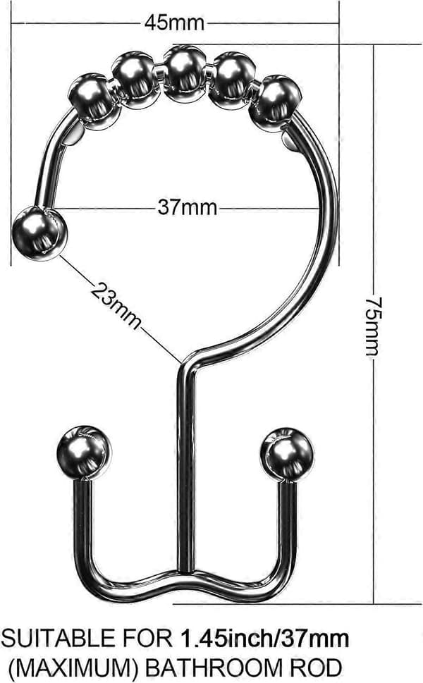 Duschdraperi Krokar Ringar, Rostfria Metall Dubbla Glidande Duschdraperi Ringar för Badrum Duschstänger Gardiner, 12-pack