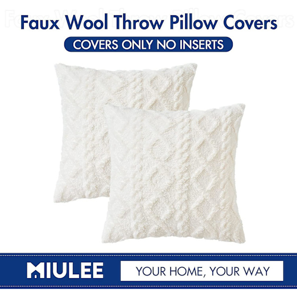 2-pack Dekorativa Kuddfodral i Faux Ull Mjuk Plysch Fuzzy Kort Fleece Kvadratmönstrade Kuddfodral Solida Kuddfodral Soffa För Säng Soffa L