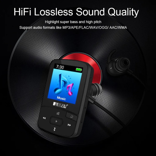RUIZU X50 8GB 1,5 tums MP3 MP4-spelare HiFi förlustfri ljudkvalitet BT stegräknare TF-kort FM-radio Inspelning E-bok Tidskalender
