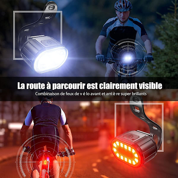 LED-cykellampa, USB-uppladdningsbara fram- och bakljus, IPX5 vattentäta LED-cykellampor, dubbla strålkastare, lämpliga för alla cyklar och en