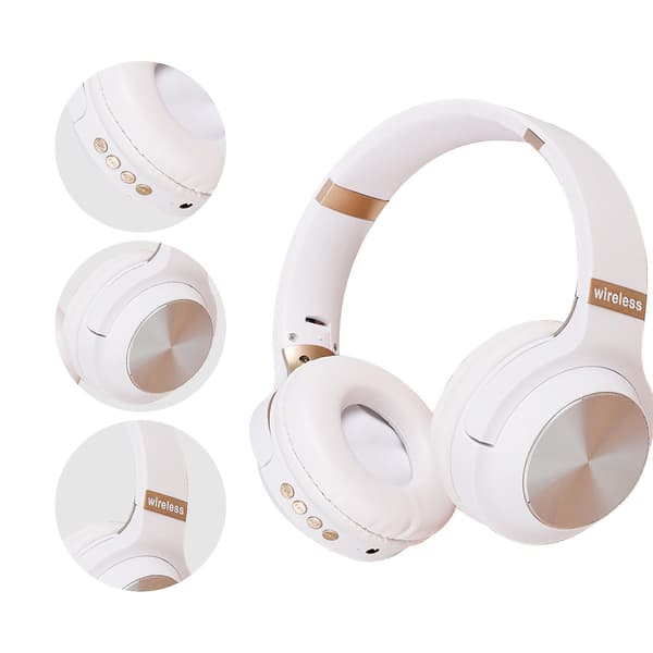 Hovedmonteret foldbart trådløst hovedmonteret Bluetooth-headset Metal Chip Bluetooth FM Pluggable Card Hvid