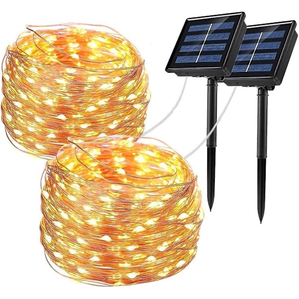 Solcelledrevne lyskæder til udendørs brug 100 LED, 33ft vandtætte kobbertrådslyskæder 8 tilstande