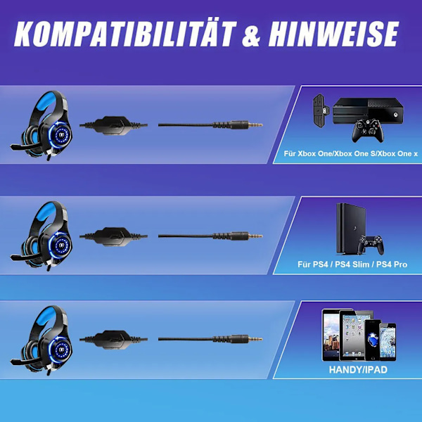 Gaming Headset til PS4 PS5 PC Xbox Series, Justerbar Hovedbøjle, 3.5mm Deep Bass Stereo Surround Sound PS4 Headset med Støjreducerende Mikrofon