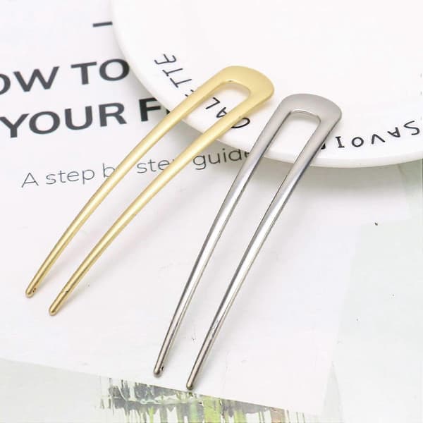 4-pack Enkla Metall U-formade Hårstift Gafflar 2-tandade Uppklämda Chignon-stift, Silver och Guld