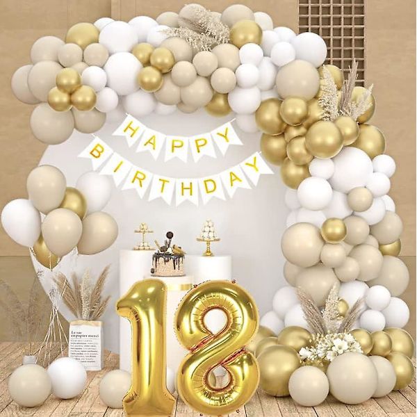 18-årsdag dekorasjon - Beige hvite gullballonger girlander
