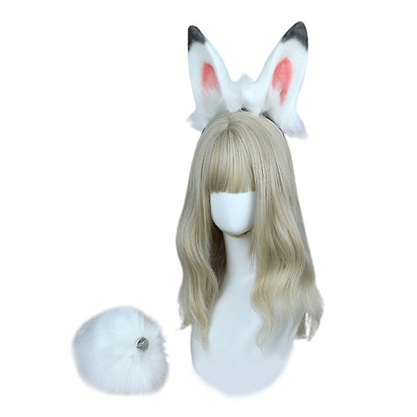 Stilfulde kaninører pandebånd og hale plysset Halloween Cosplay til kvinder piger（Hvid sort）