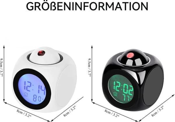 Projektionsvækkeur, nattelys temperaturvisning LED-ur, sort