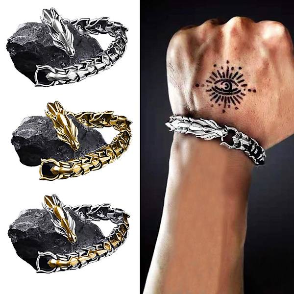 Dragon Keel Chain Bangle Armbånd Dragon Link Chain Håndled Armbånd Mode Smykker（22cm，Sølv）