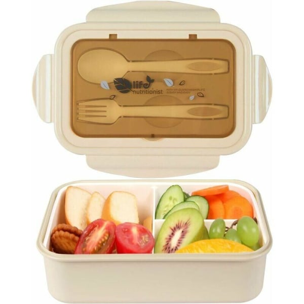Madkasse, Bento-bokse, Madkasse, Lækagesikre madkasser, til børn og voksne, Bento-kasser med 3 rum og bestikbeholdere, BPA-fri