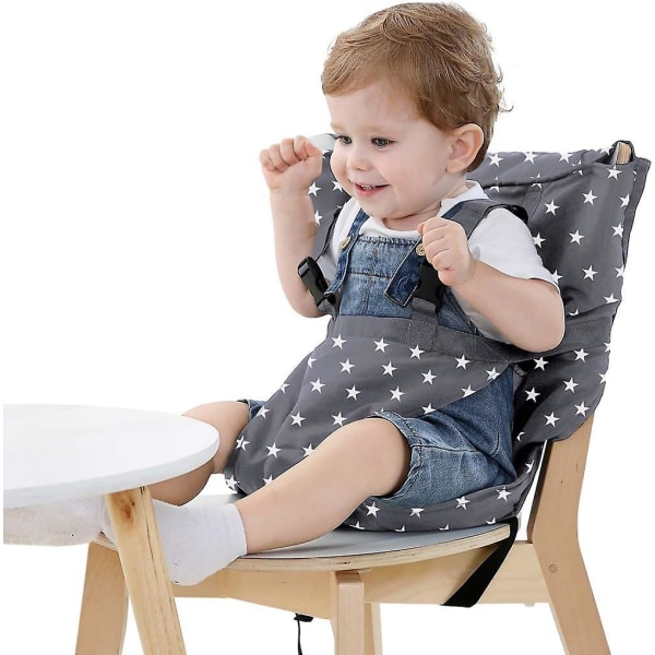 Easy Seat Portable Travel High Chair Seat (grå), justerbar, säker och tvättbar sits - perfekt för småbarn - Bekvämt tyg som passar din plånbok