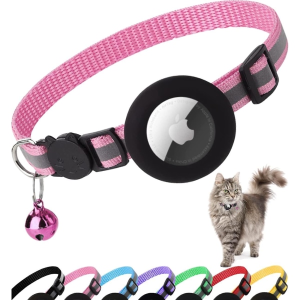 (s, rosa) AirTag katthalsband med AirTag klockstöd vattentätt säkerhetsspänne, anti-stryp katthalsband, personlig katthalsband