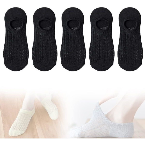 Svarta 5 par Invisible Air Socks, Damstrumpor, Mesh Sommarstrumpor, Damstrumpor som andas, Sommartillbehör för de flesta kvinnor