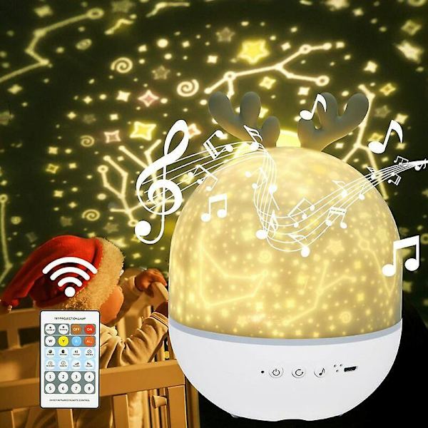 Nattlysstjerneprojektorlampe for barn, Healwe 360 rotasjon musikk