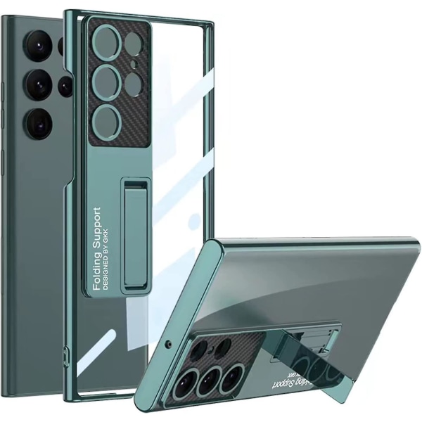 Elektropläterat kristallklart case kompatibelt med Samsung Galaxy S23 Ultra, case med inbyggt stativ grönt