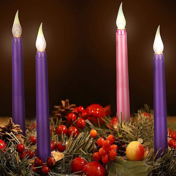 4 delar Led Flameless set lila och rosa adventsljus för jul adventsritualer, gjutning av klockspel, besvärjelser
