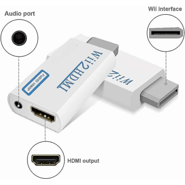 Wii Hdmi Adapter, Wii till Hdmi 720/1080p Hd Converter Adapter med 3,5 mm ljudutgång, Wii 2 Hdmi Converter för Wii Monitor Beamer Tv, A