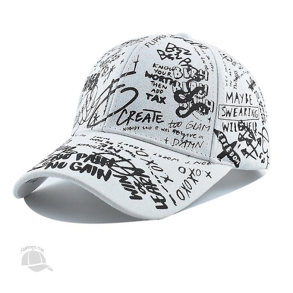 Hatt Herr Graffiti Tryck Baseball Cap Kvinna Utomhus Fritid Resor Solskydd Anka Tunga Cap（Vit）