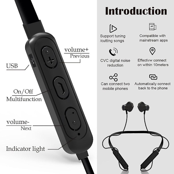 Vedenpitävät langattomat Bluetooth 5.0 -kaulanauha-kuulokkeet, urheilulliset magneettiset kuulokkeet, korvan sisäiset nappikuulokkeet, stereokuulokkeet iOS- ja Android-puhelimille