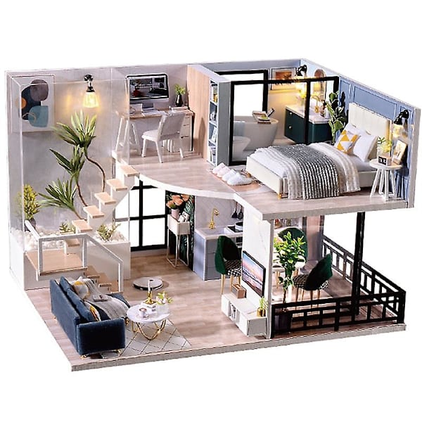 Sötbee diy dockhus kit i trä dockhus miniatyrdockhus möbelkit med led-leksaker för barn födelsedagspresent l32（Jm26b）