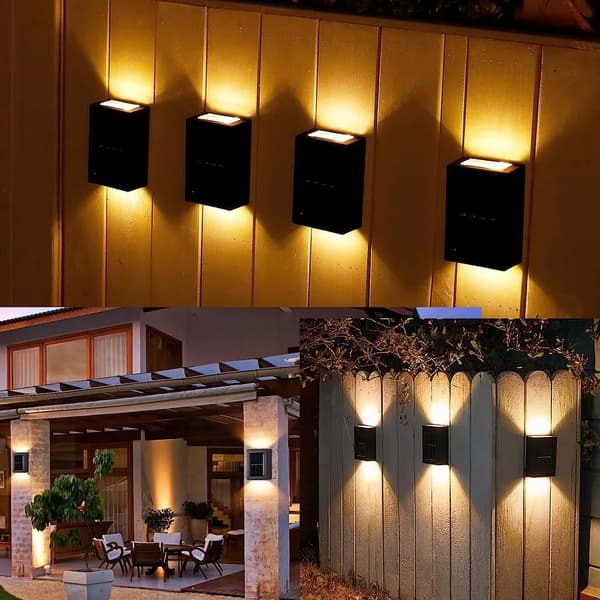Hagebelysning 4 stk solcelle LED vegglampe, solcelle hage vegglamper, IP65, LED permanent integrert