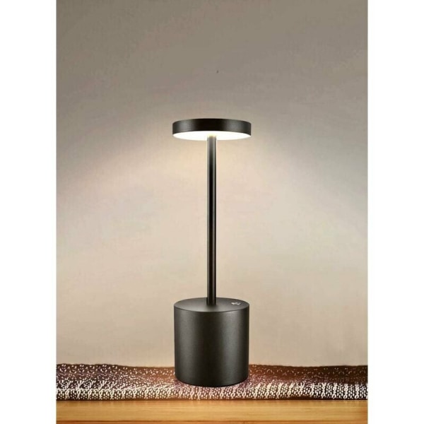 Bærbar trådløs bordlampe Batteridrevet 2 varme lysstyrkenivåer Dimbar for soverom Stue Buffet Restaurant Innendørs Utendørs (Sort)