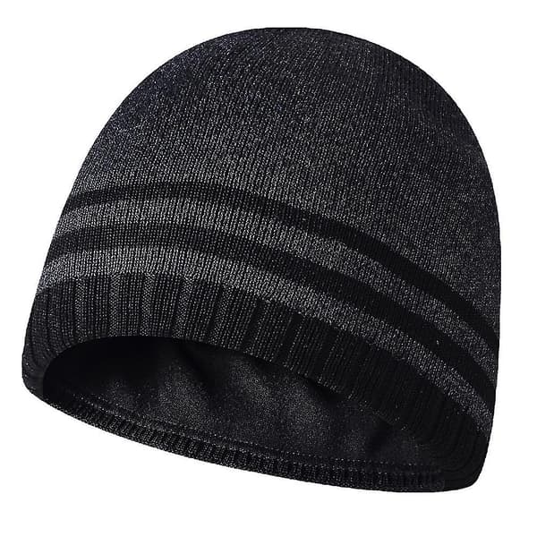 W Beanie Hat Varm Stickad Manschett Slät Toboggan Mössa