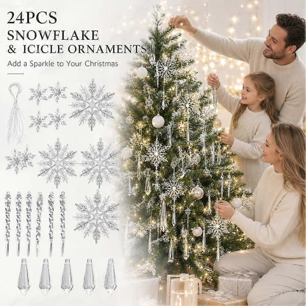Snöflingeprydnader i akryl, krossäkra, 12/24-pack för julgran A 24pcs