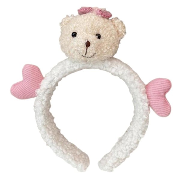 Sweet Hair Accessories Girls Washing Face Hairband Bear Head Plush Hairhoop（White）