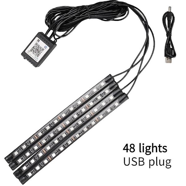 Bil LED-omgivelseslys modificeret bil APP-omgivelseslys bil mobiltelefon bluetooth dekorativt lys (48 lys)