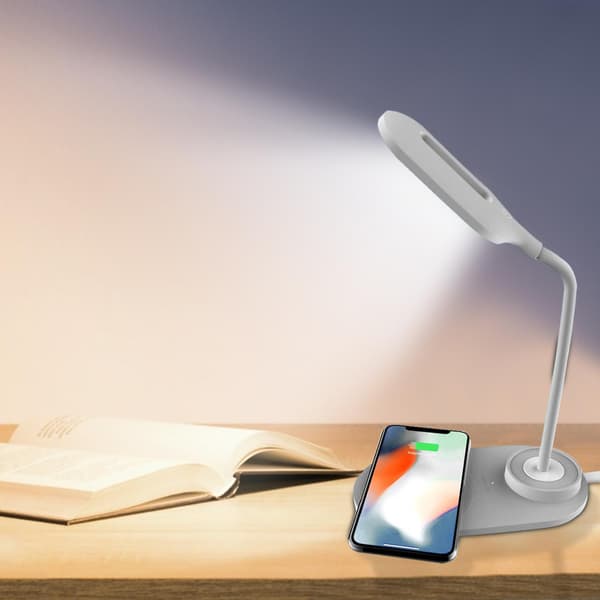 2-i-1 multifunksjonell bordlampe med hurtiglading og trådløs lading