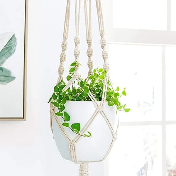 Hängande blomkorgar, set med 2 macrame hängande blomkorgar, bomullsrep, 105 cm—