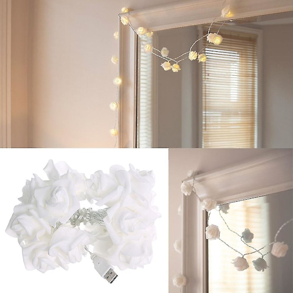 20 LED-rosblomster ljusslinga USB-driven fe jul festlig heminredning