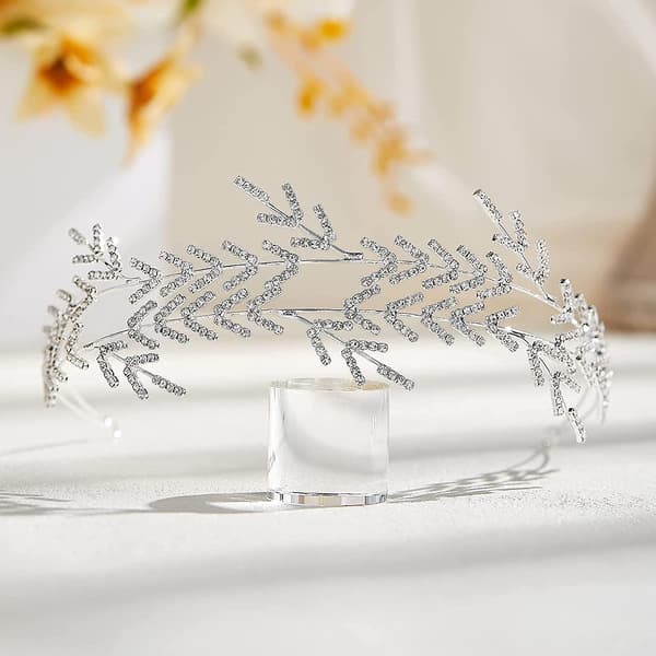 Brudehodeplagg med rhinstein til bryllup, sølvtiara til brud, hårsmykker, hårtilbehør for kvinner og jenter---Rhinestone Leaf, WZ-473R