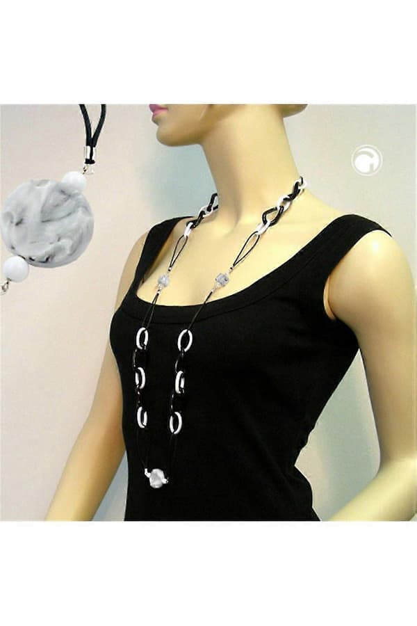 Halsband Svarta & Vita Pärlor 100cm - Gl02506