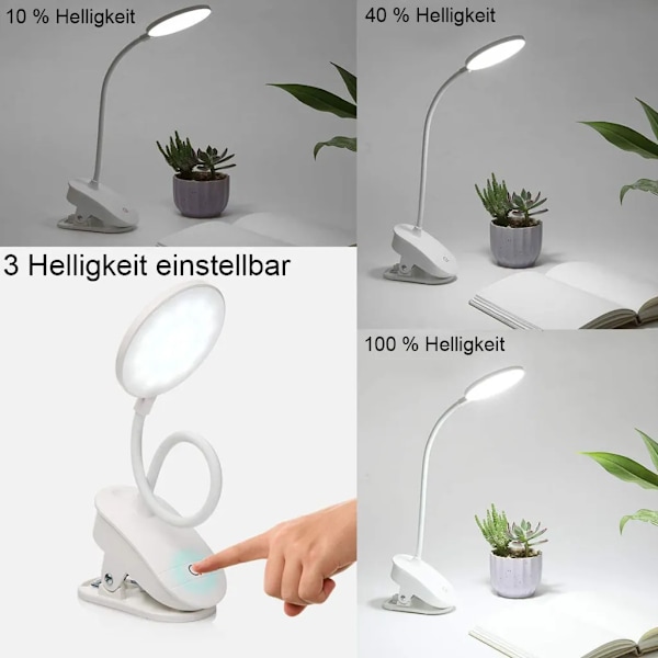 USB Uppladdningsbar Batteriklämlampa, Dimbar Ögonskydd Skrivbordslampa, Touchkontroll (1 Förpackning)