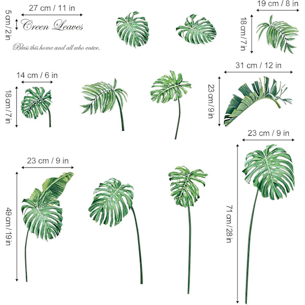 Kreative jente veggklistremer barnerom kunstdekor 3D DIY grønne planter skrell friske blader
