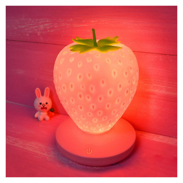 Nattlampa för barn Strawberry Night Light Silikonfärgbyte USB uppladdningsbar 3 lägen Touch Switch Present för födelsedag Jul - Rosa