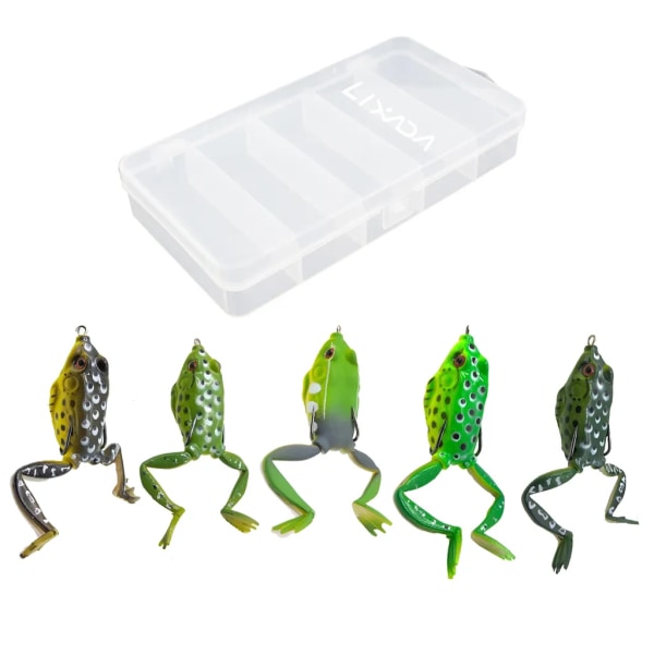 LIXADA 5 st Frog Lure Kit Mjuka bioniska fiskedrag Realistiska Frog Bordsvatten Simdrag med krok fiskeredskap 2,2 tum 0,5 oz/styck