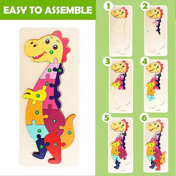 Pussel för småbarn, träpussel för småbarn, 3 set med djurpussel dinosaurie krokodil mask, färgglada träpussel med nummer för spädbarn barn förskola