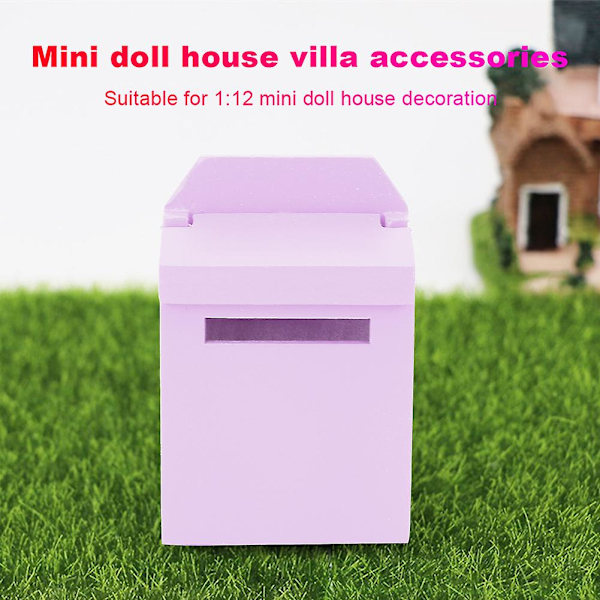 Värillinen puinen kääntyvä postilaatikko - Mini-nukkekodin sisustus Villa-tarvikkeet (violetti)